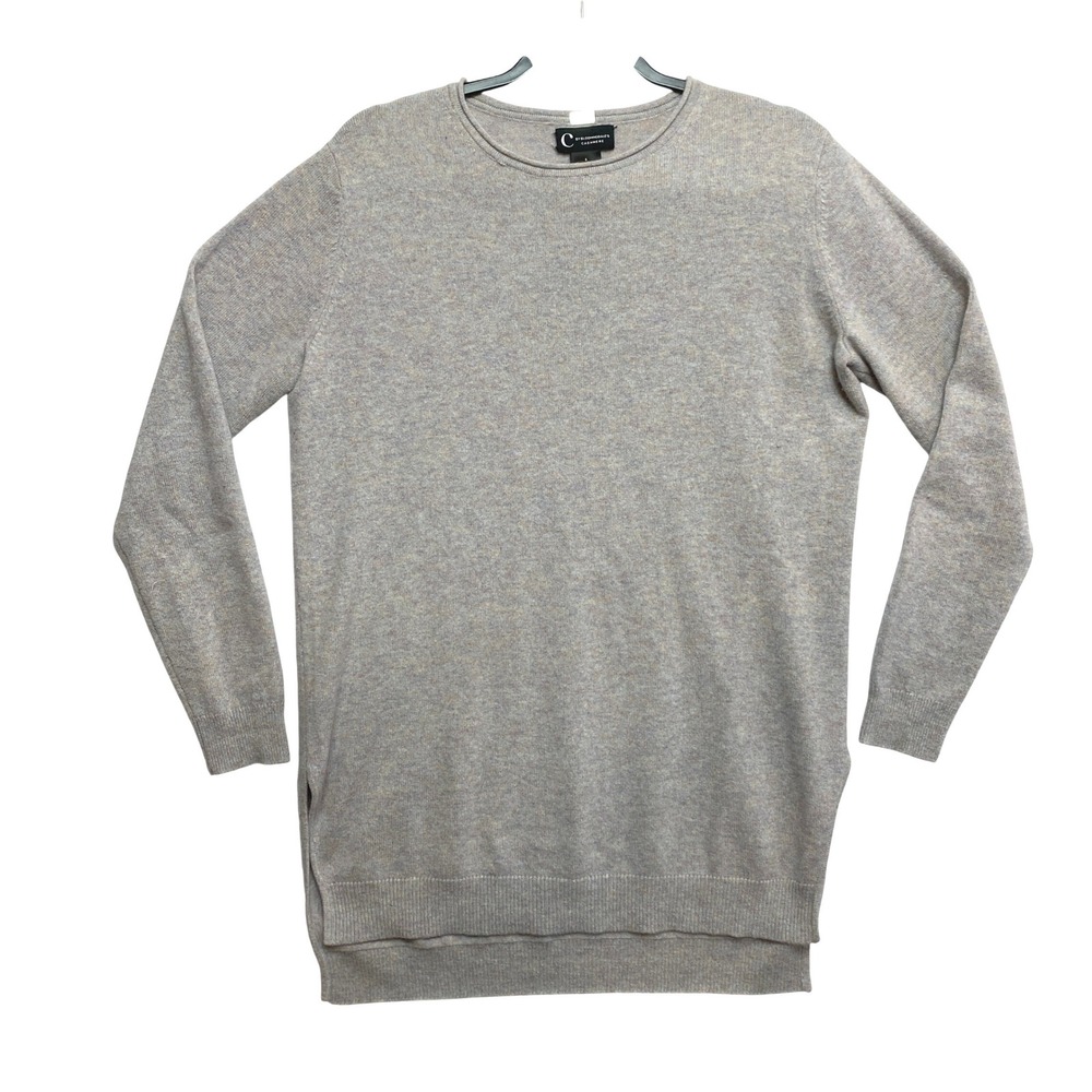 C by Bloomingdales Cashmere Sweater Womens Small Tan Heather Tunic Crewneck